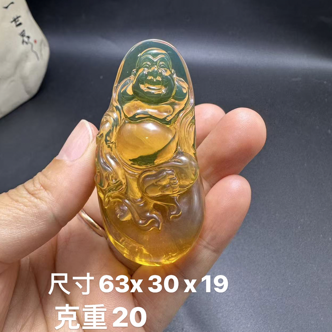 缅甸天然琥珀蓝珀净水佛公吊坠挂件