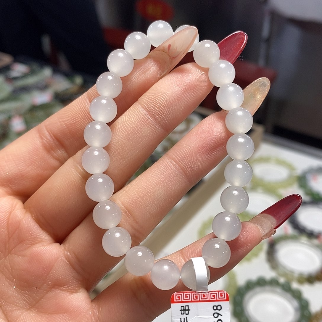 和田玉高冰白玉8mm未镶嵌