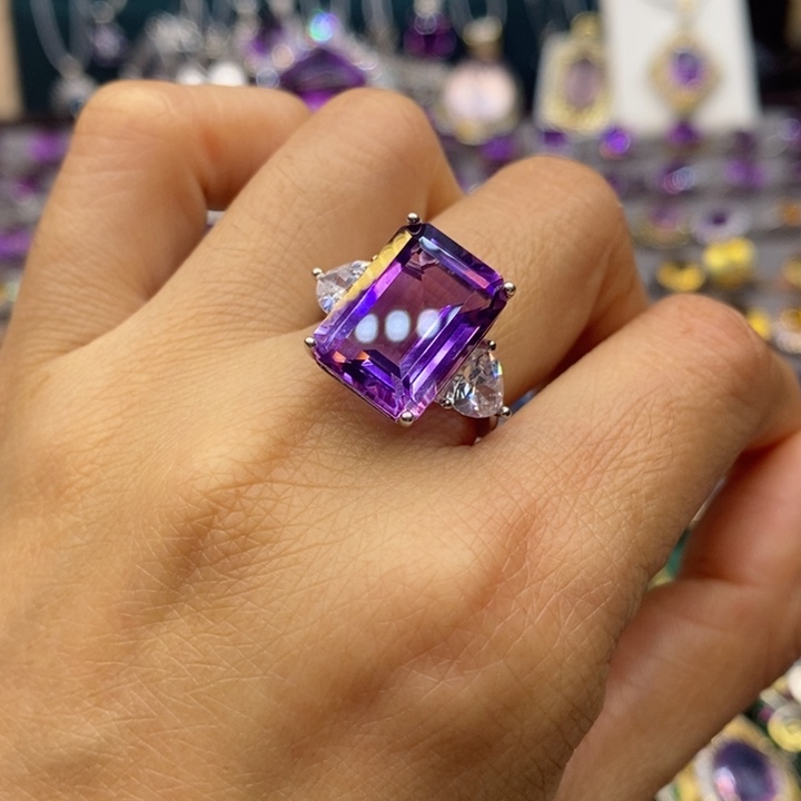 水晶戒指银S925镶嵌K***s天然水晶戒指