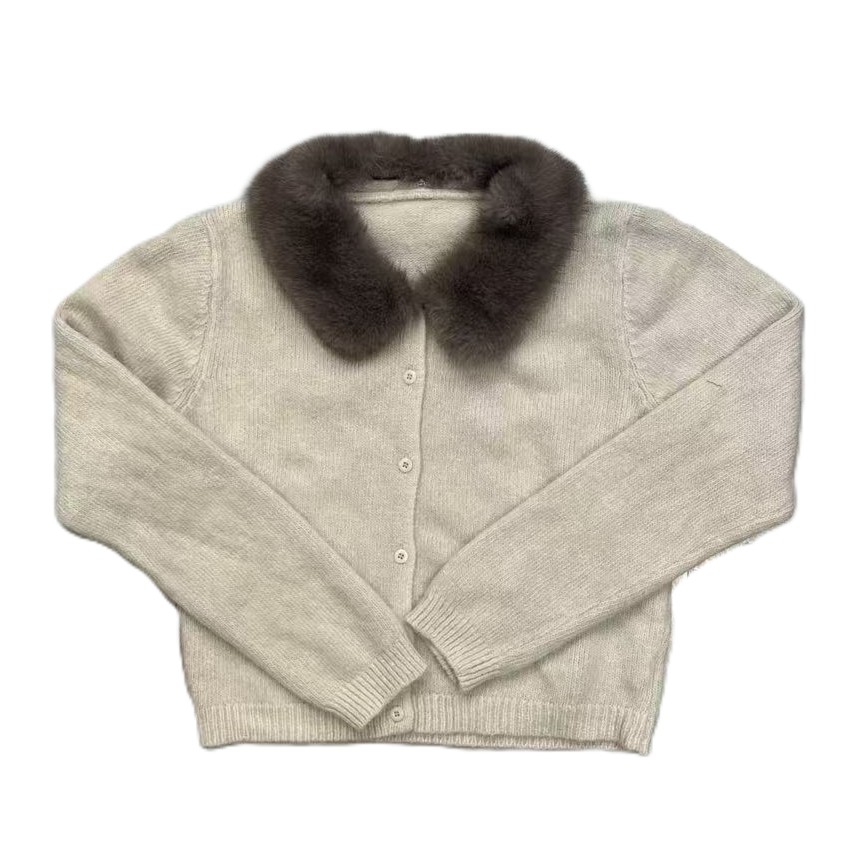 韩版新款可拆卸毛毛领秋冬针织毛衫短款时尚百搭