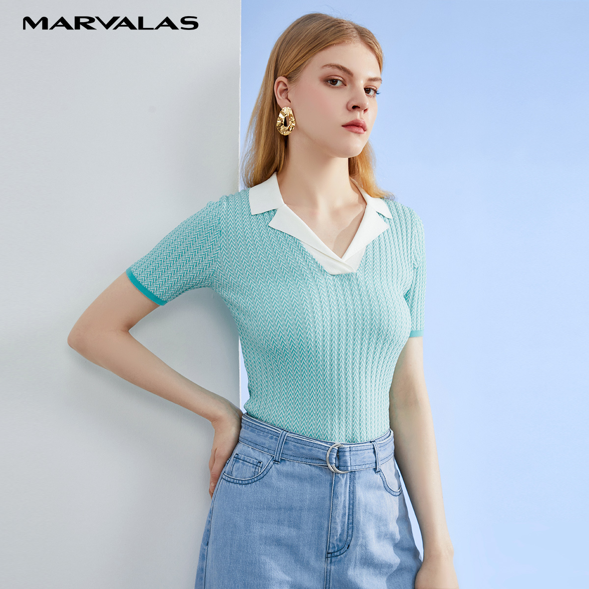 【粉丝专属】曼德诗短袖针织衫女夏新款薄款内搭打底衫修身套