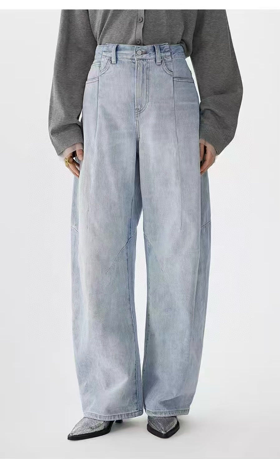 【Halo】JN腰头错位拼接解构主义弯刀牛仔裤