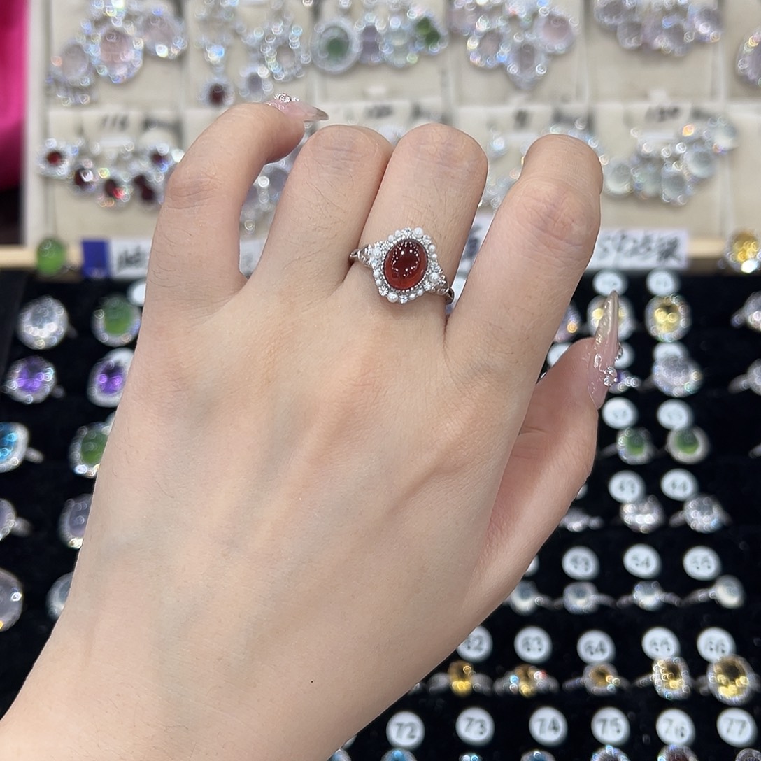 石榴石银S925镶嵌戒指