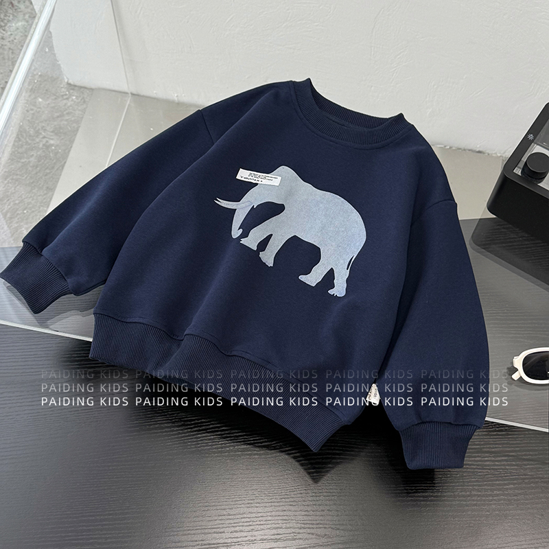 【兔小呗】秋装儿童韩版时尚童趣大象印花休闲套头宽松卫衣HCXZ4509
