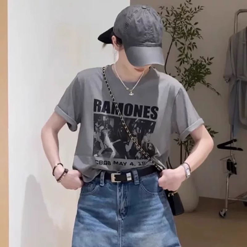 2025年新款夏季流行单品夏日漂亮小上衣爆款灰色短袖T恤 66331