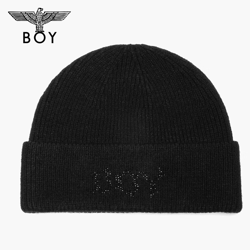 BOYLONDON2025年冬新款潮牌烫钻帽子防风保暖针织毛线N90049