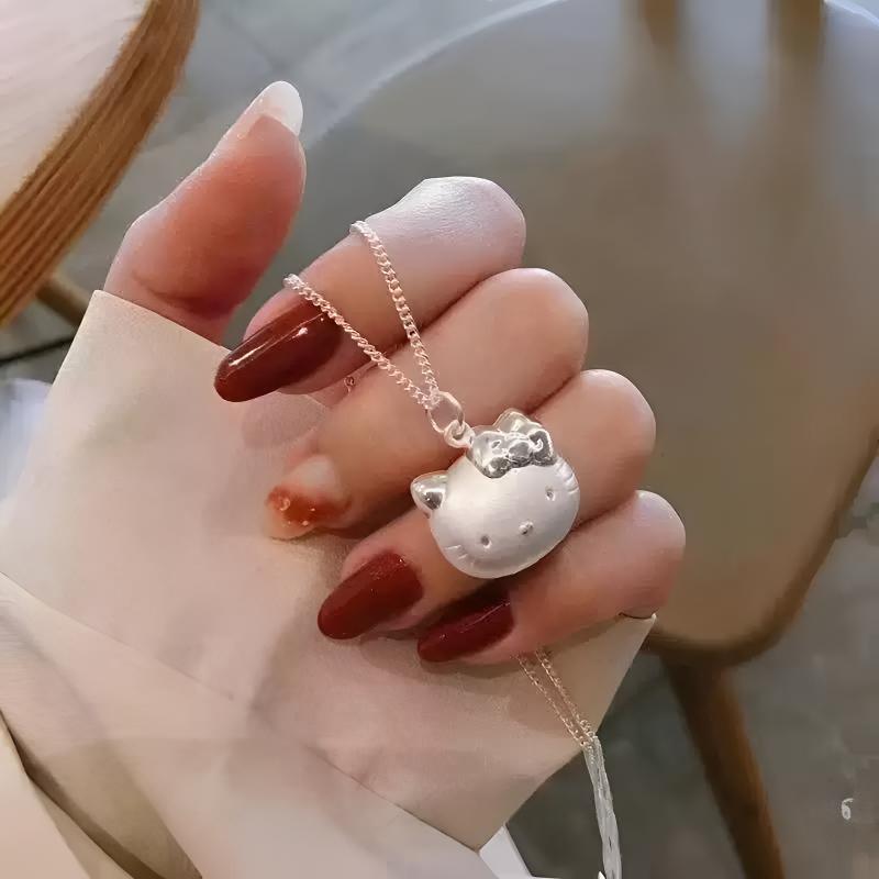 吊坠足银 佳越银饰 999足银kitty猫纯银吊坠女可爱古法kt猫吊坠