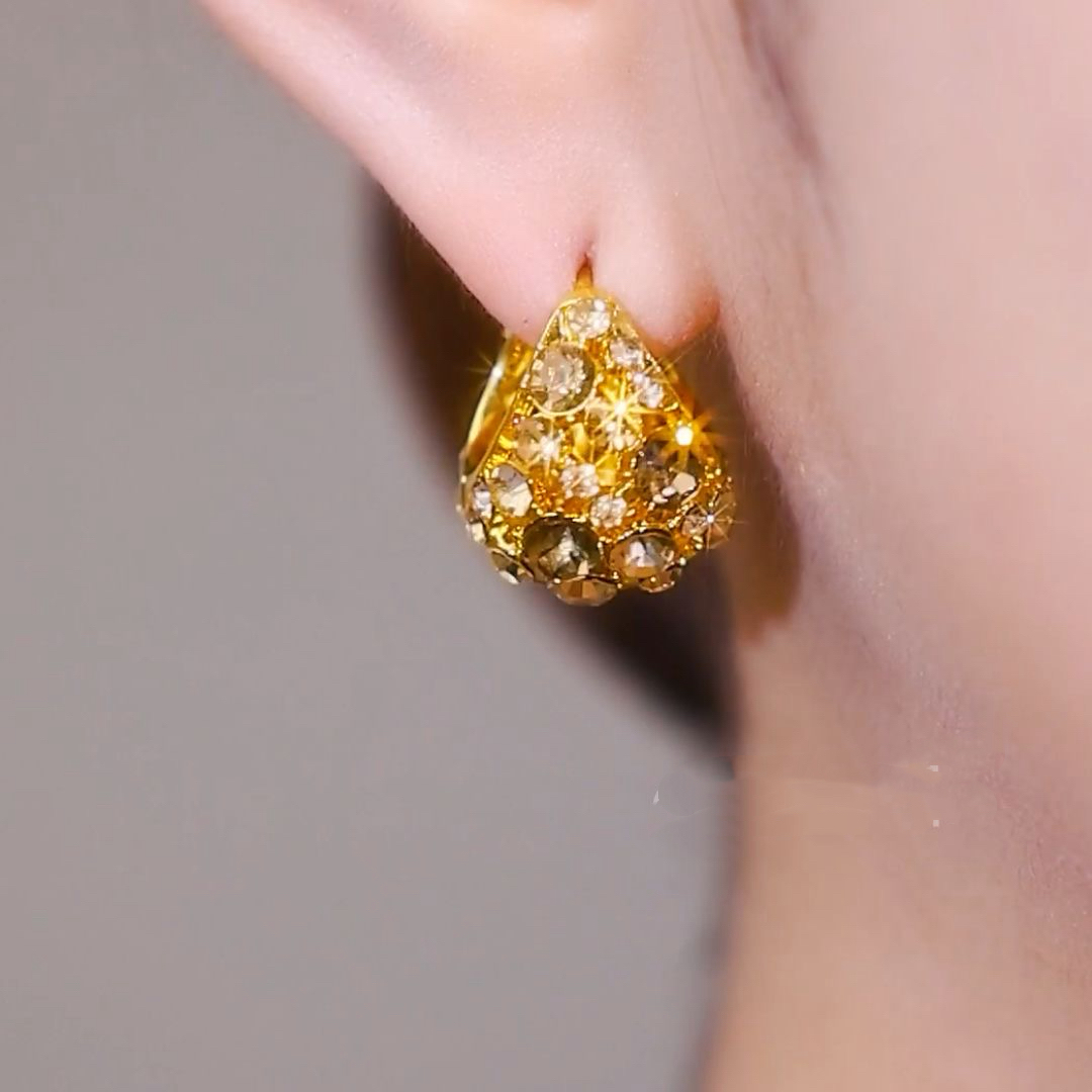 铜合金合成锆石耳饰 美拉德咖色摇篮提篮耳扣耳环女设计感网红百