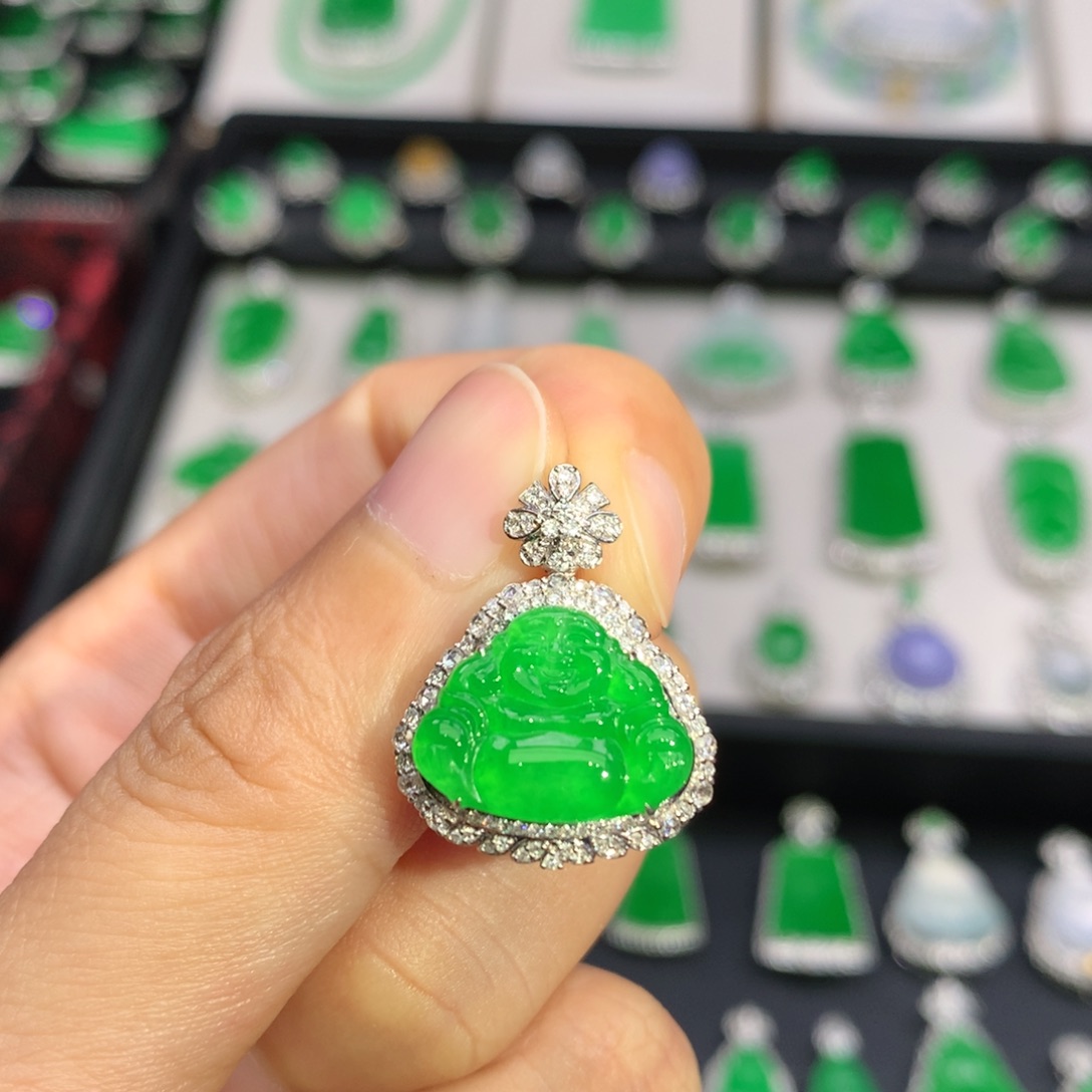 吊坠(不含链)18K金镶嵌翡翠