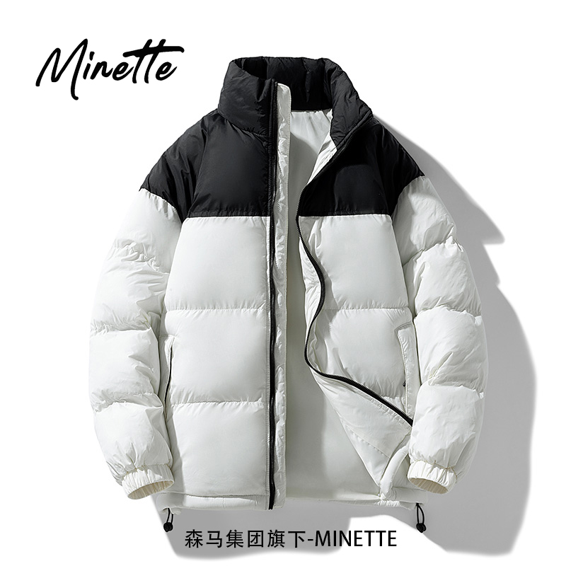 森马集团旗下MINETTE纯色棉衣棉服男士立领面包服拼接情侣外套男