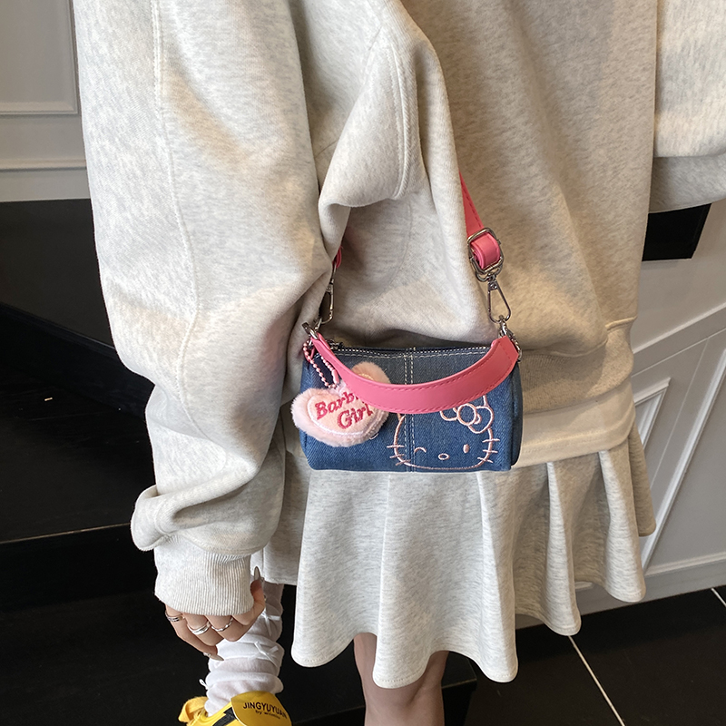 HelloKitty包包女2025新款牛仔布可爱手机包凯蒂猫手提斜挎包kkk