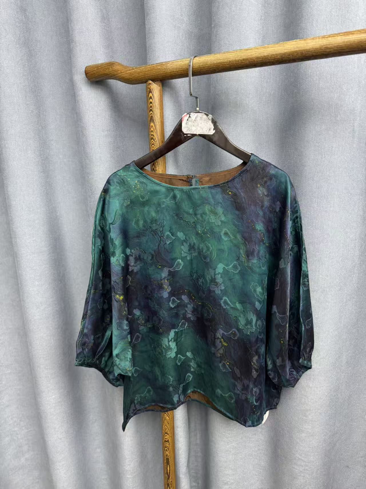 2025新款时尚休闲香云纱圆领上衣Y321