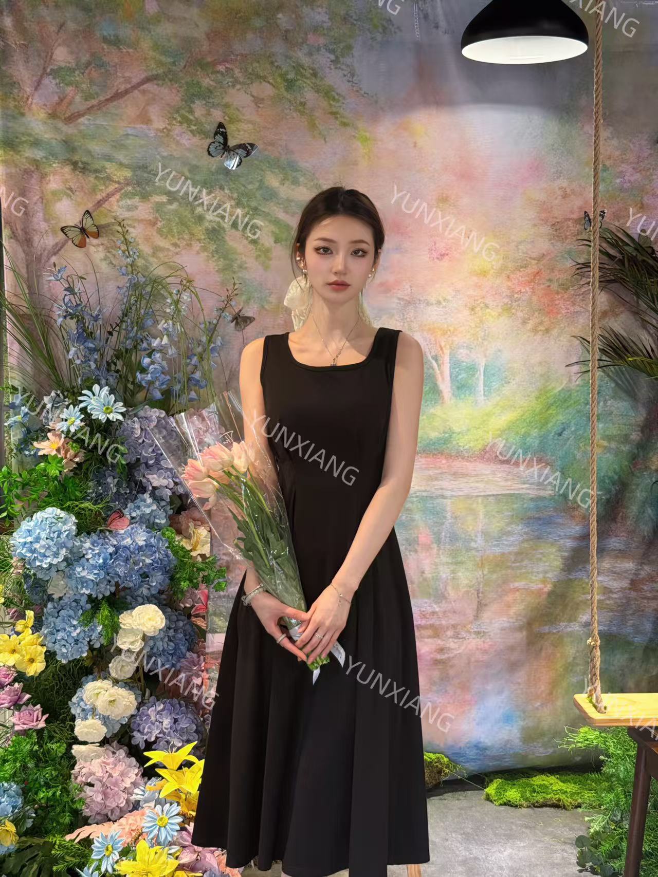 2025夏季法式赫本风连衣裙圆领有设计感长短款裙