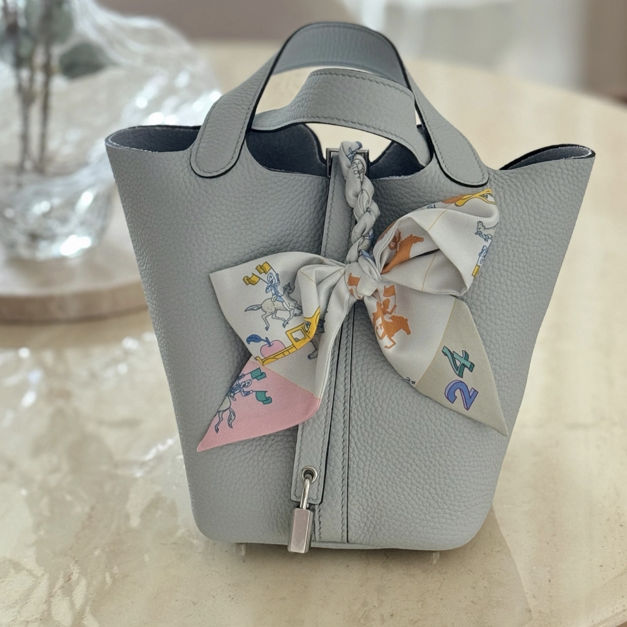 未使用 Hermes/爱马仕 7姐专场/圣杯蓝 菜篮子18银扣 W刻