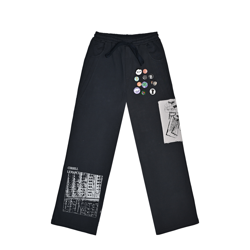 LUNAR NOSTALGIA水洗做旧徽章贴布宽松运动休闲直筒宽松长裤女