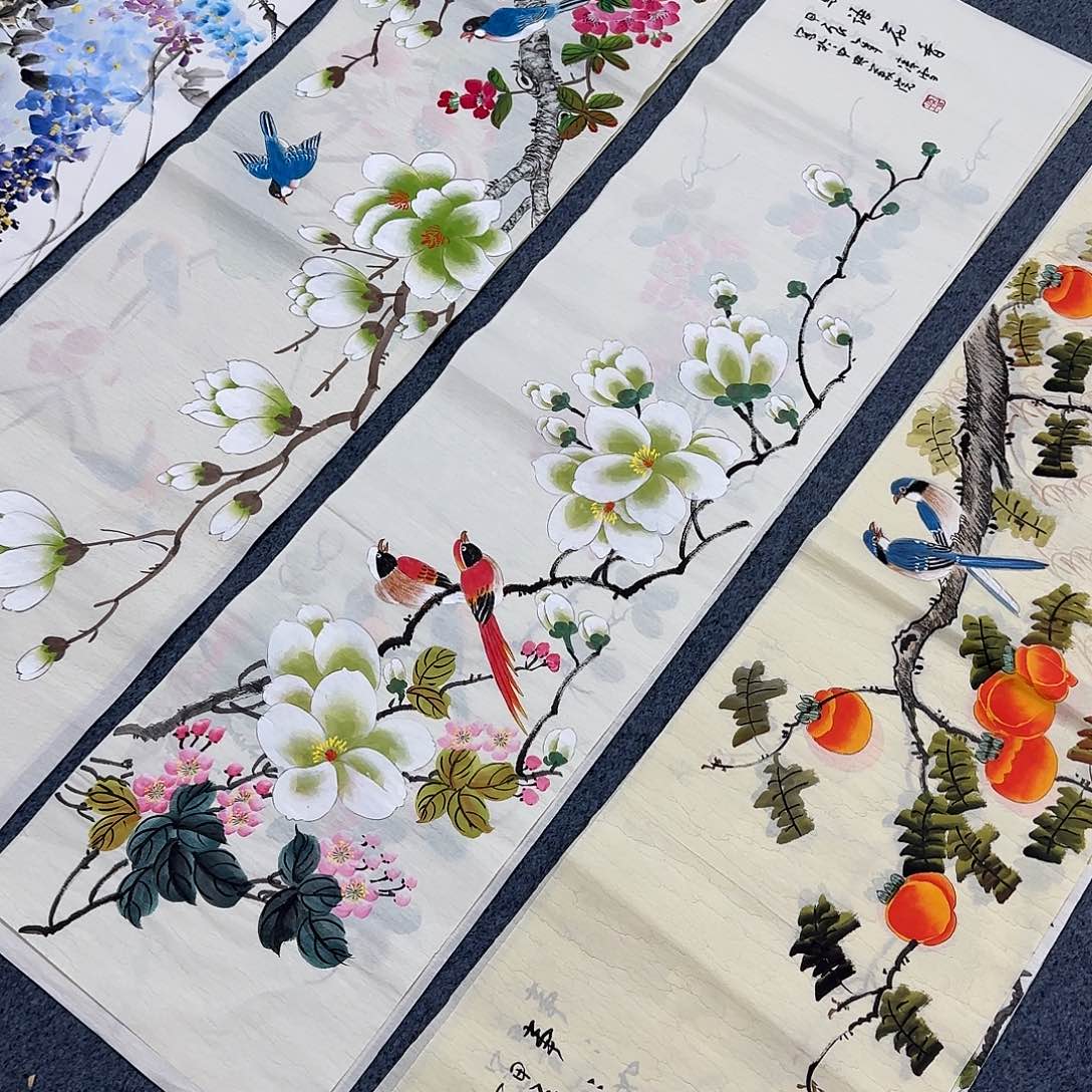 国画尺寸35X140手绘作品 
