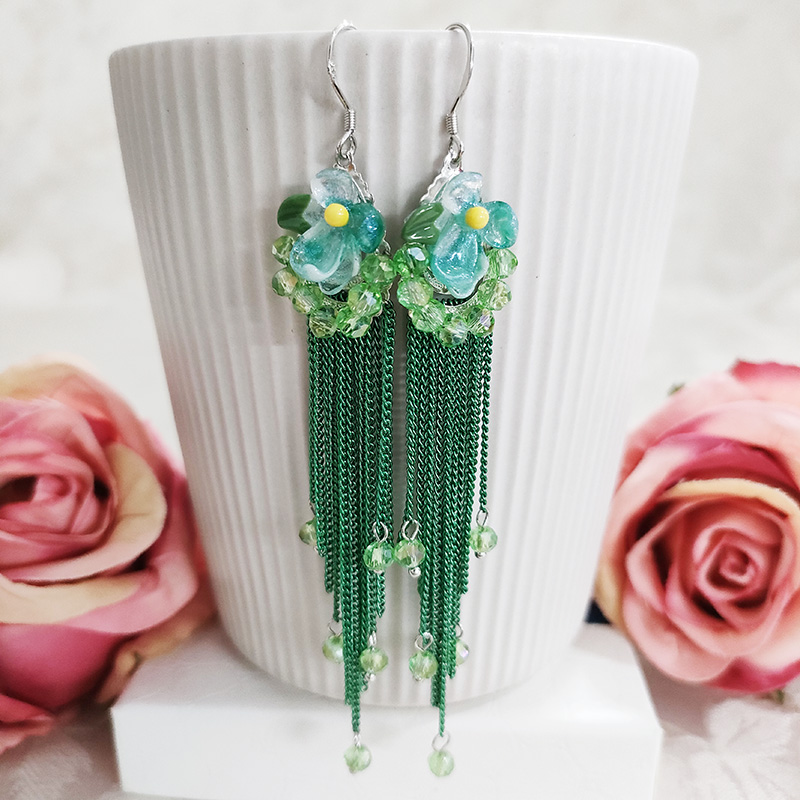 铜合金耳饰 民族风手工气质花瓣长款时尚长流苏耳环1822