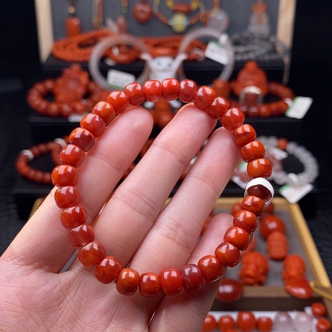 南红玛瑙未镶嵌四川凉山瓦西老型手串7.4mm