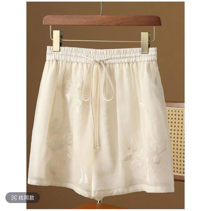 【深圳南油二姐】现春季新中式国风鸟语花香重工国风刺绣短裤6078