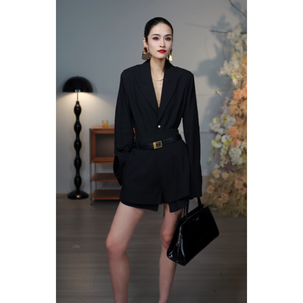 CHENG.程3店【花絮套装】早秋收腰长袖外套中高腰短裤西装套装