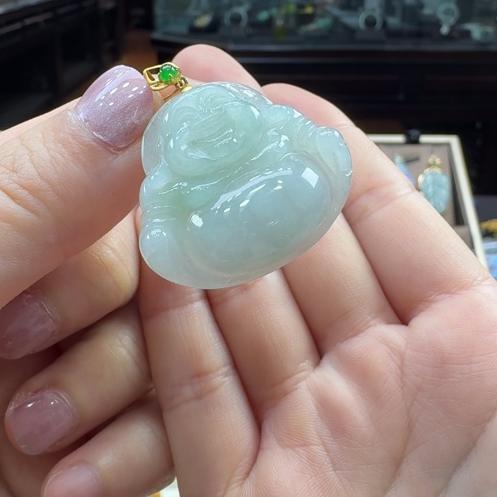 翡翠颈饰18K金镶嵌?*佛公