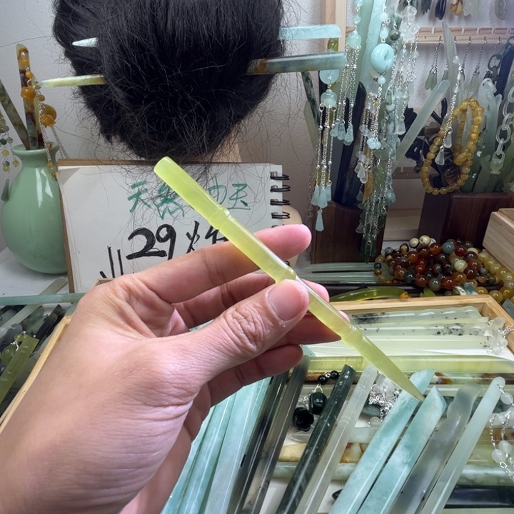 蛇纹石玉发饰未镶嵌长度14