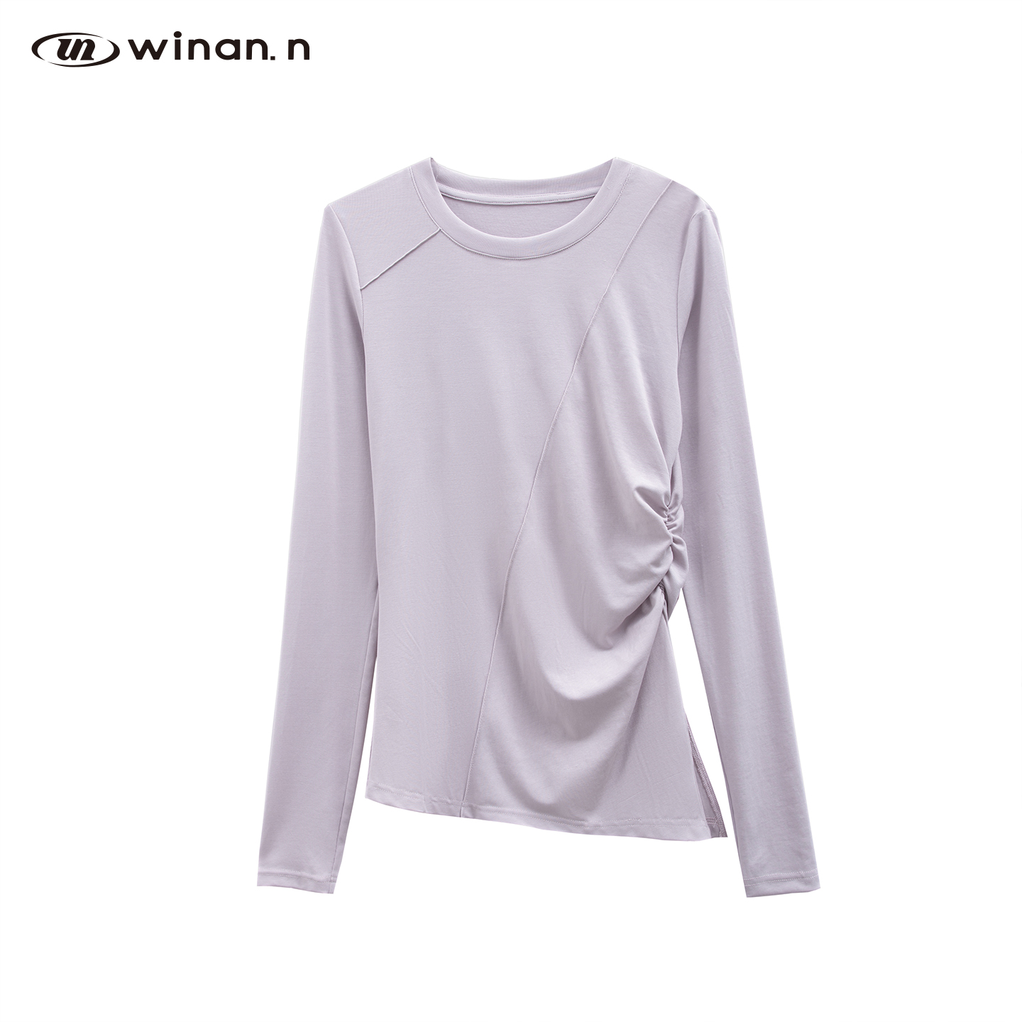 未南Winan.N长袖T恤女士早秋新款抽褶高级感莱赛尔圆领上衣