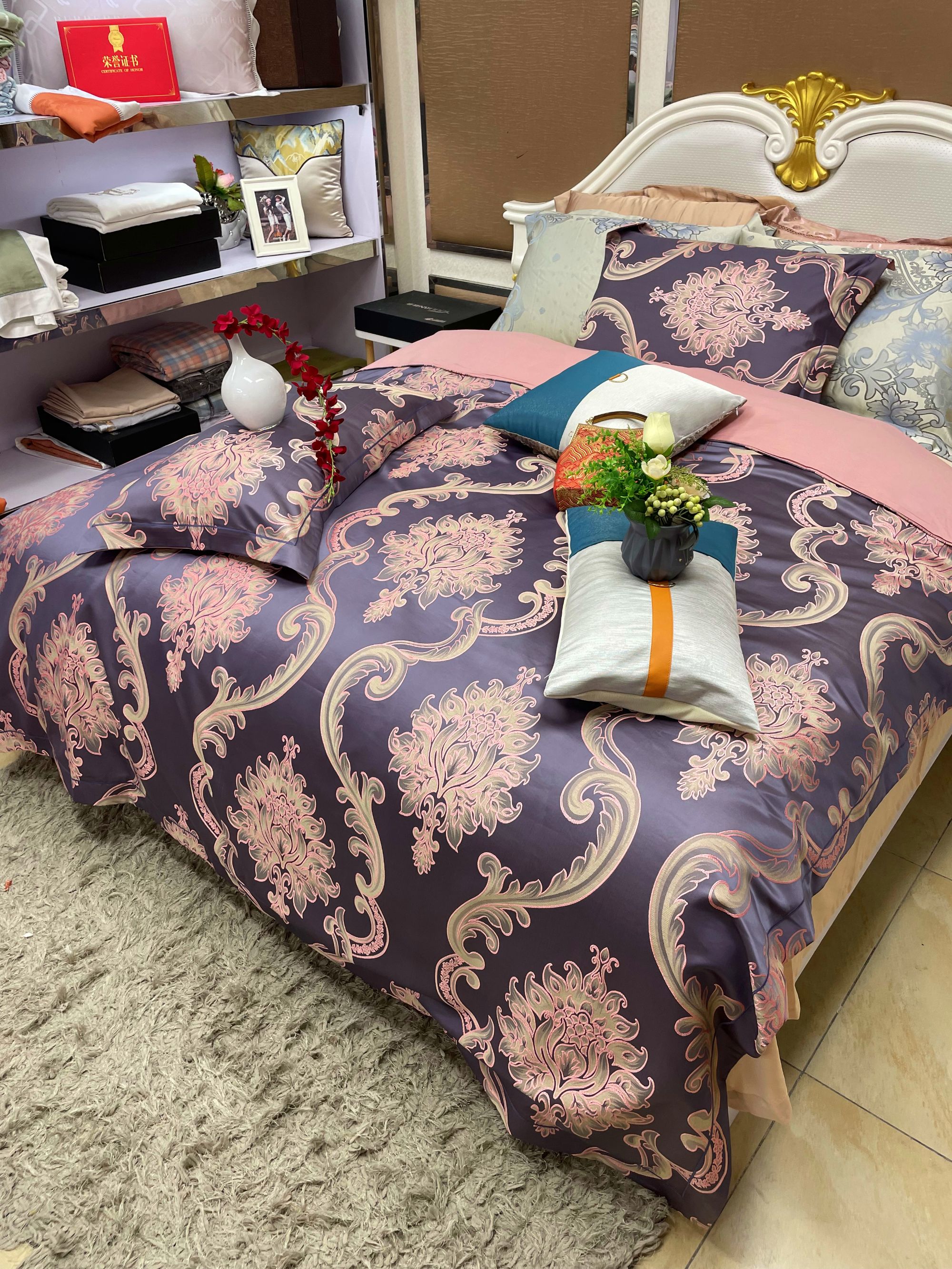 【孤品】贡缎色织提花四件套轻奢丝滑被套床单枕套三件套床上用品