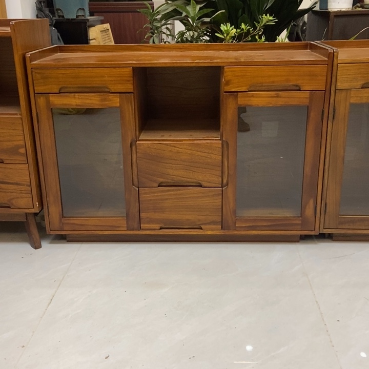 木圆角款梧桐木实木茶水柜浅胡桃色