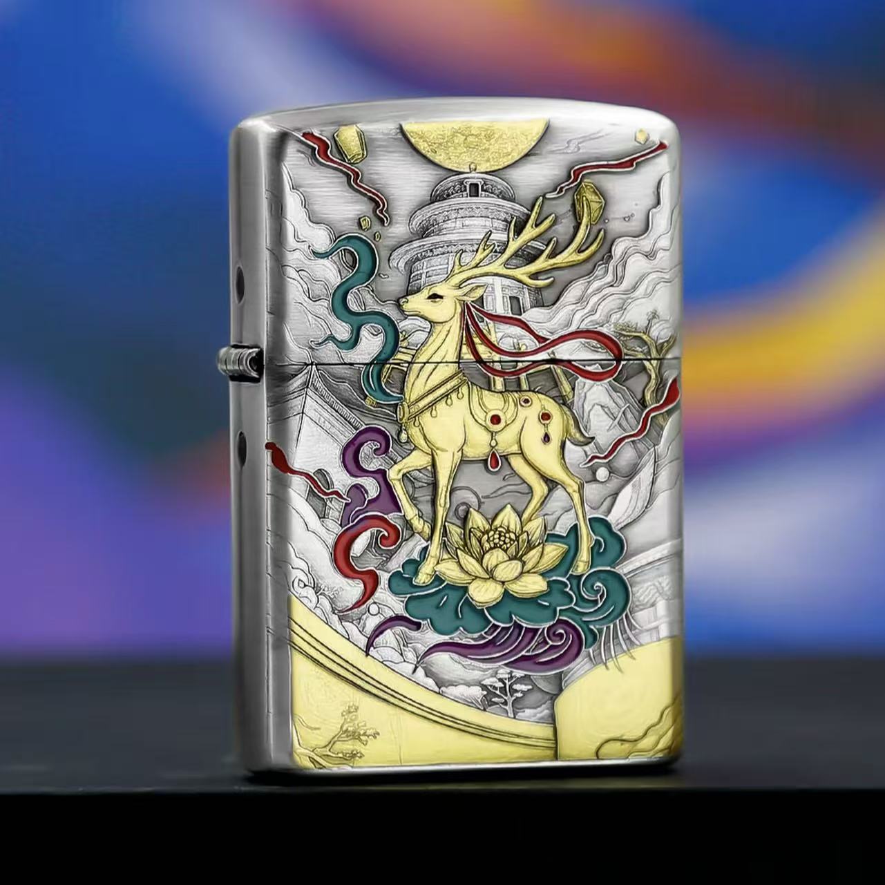 ZIPPO/之宝【敦煌九色鹿】熏银盔甲 立体浮雕 防风打火机 DYX1H1