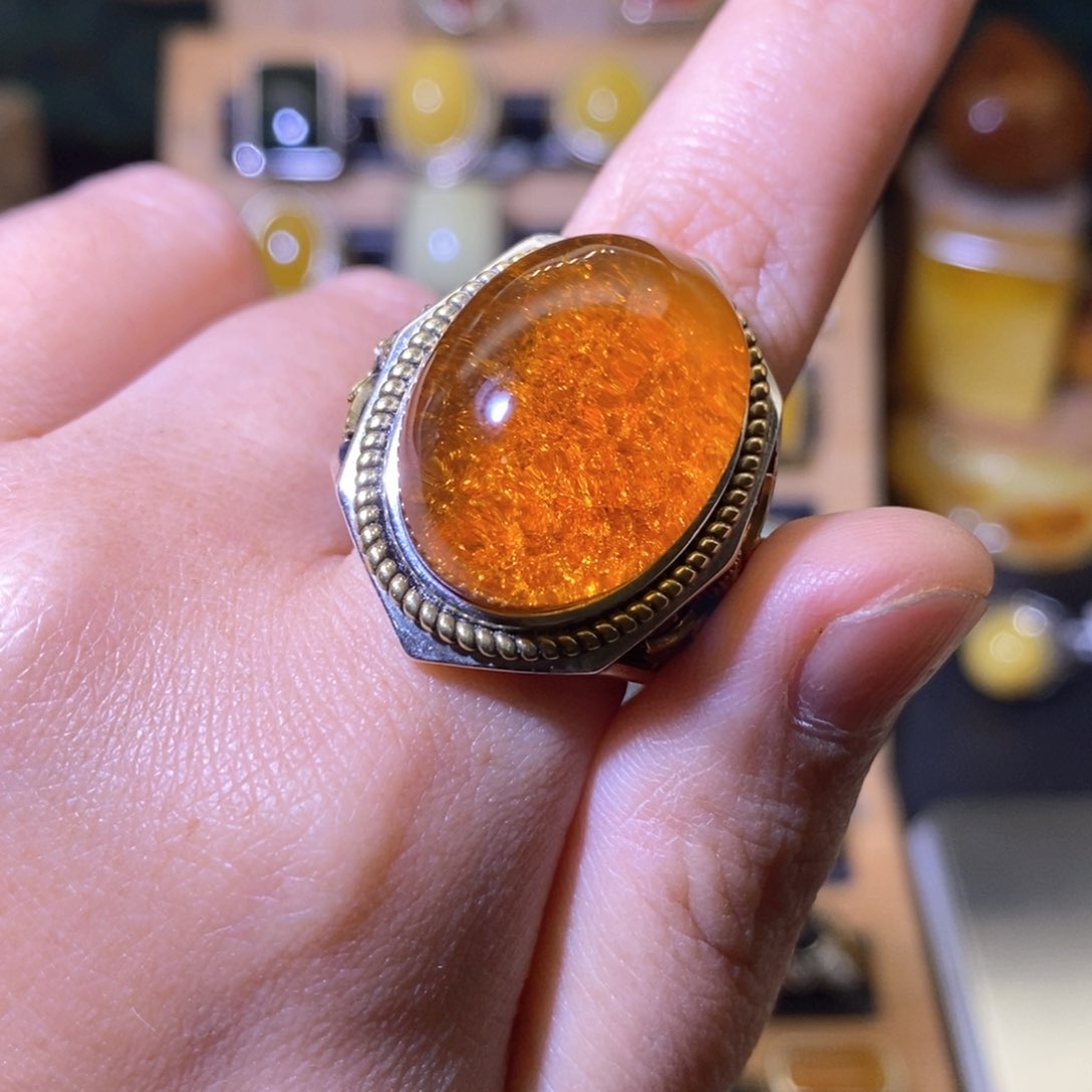 琥珀戒指银S925镶嵌柒*哥