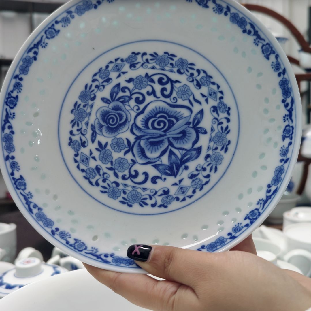 陶瓷釉下彩梅英8寸平盘两只装