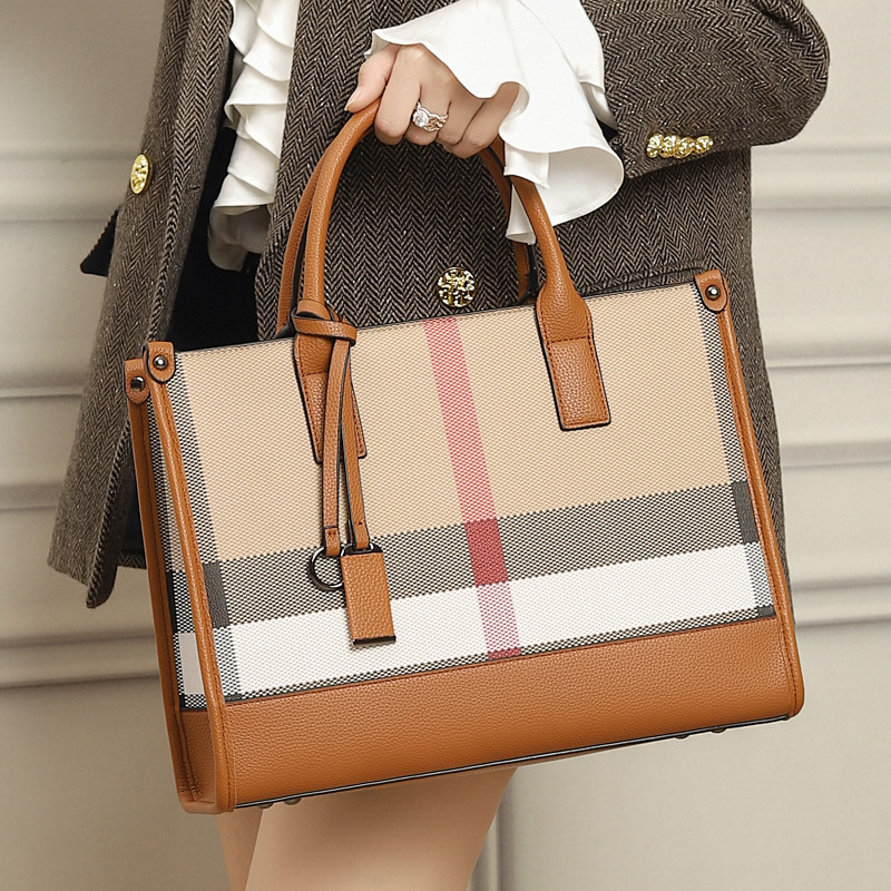 时尚新款格子大容量托特包高级感女士手提包单肩大包斜挎包休闲