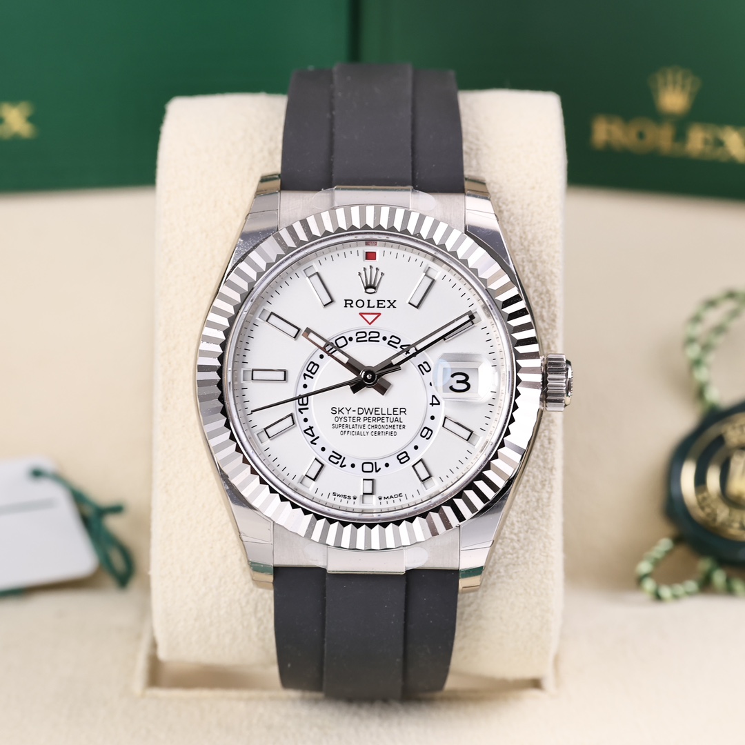 95新 Rolex/劳力士 纵航者336239-0003 胶带象牙白2025年1月保卡