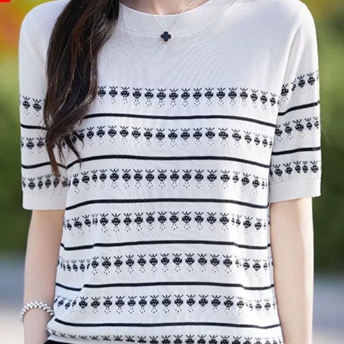 355【草莓 杏   圆领短袖】高级气质针织女衫