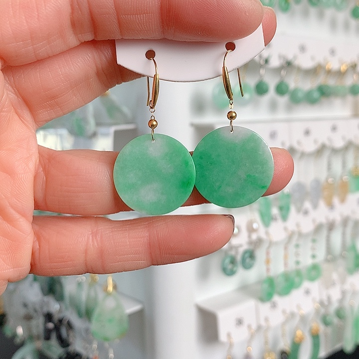 翡翠耳饰18K金镶嵌翡翠