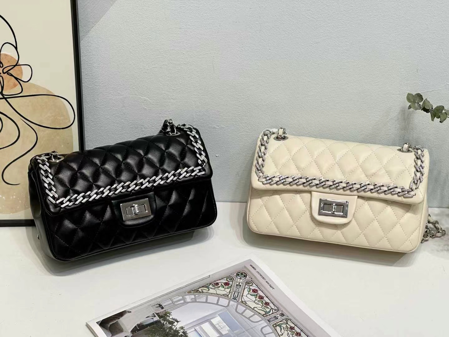 新款潮流轻奢耐磨简约风单肩包小香风经典菱格斜跨包时尚高级百搭