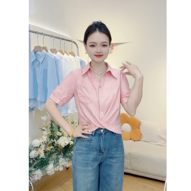 一优  简约洋气纯色衬衫女2025夏季新款休闲百搭显瘦上衣