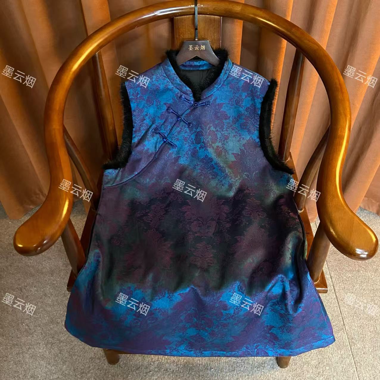 【晚花】新中式中长款提花厚款宽松型新中式复古潮流女装马夹