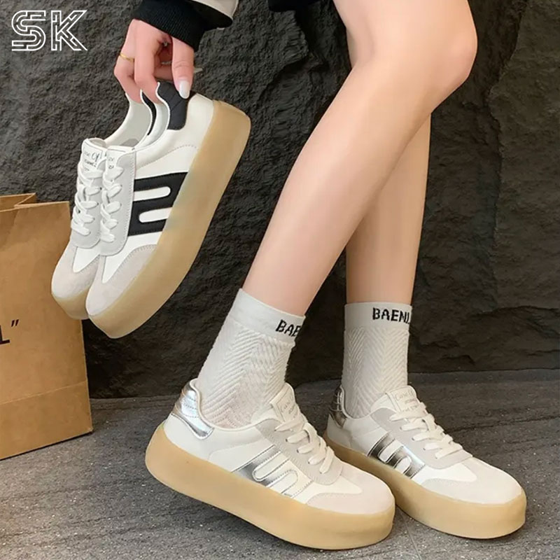 SK联名款轻奢拼色港风复古德训厚底休闲板鞋女鞋800