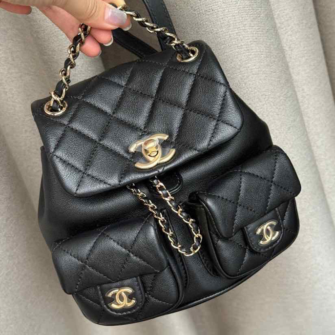 99新 Chanel/香奈儿 黑金牛皮 duma青蛙双肩包 小号 