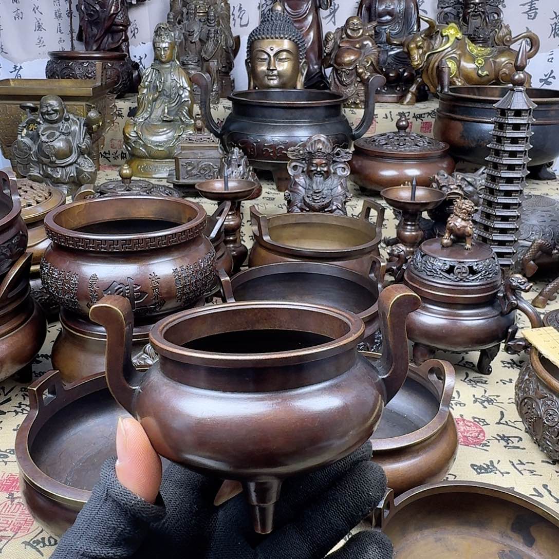 官帽炉家用供香炉 纯铜工艺品摆件