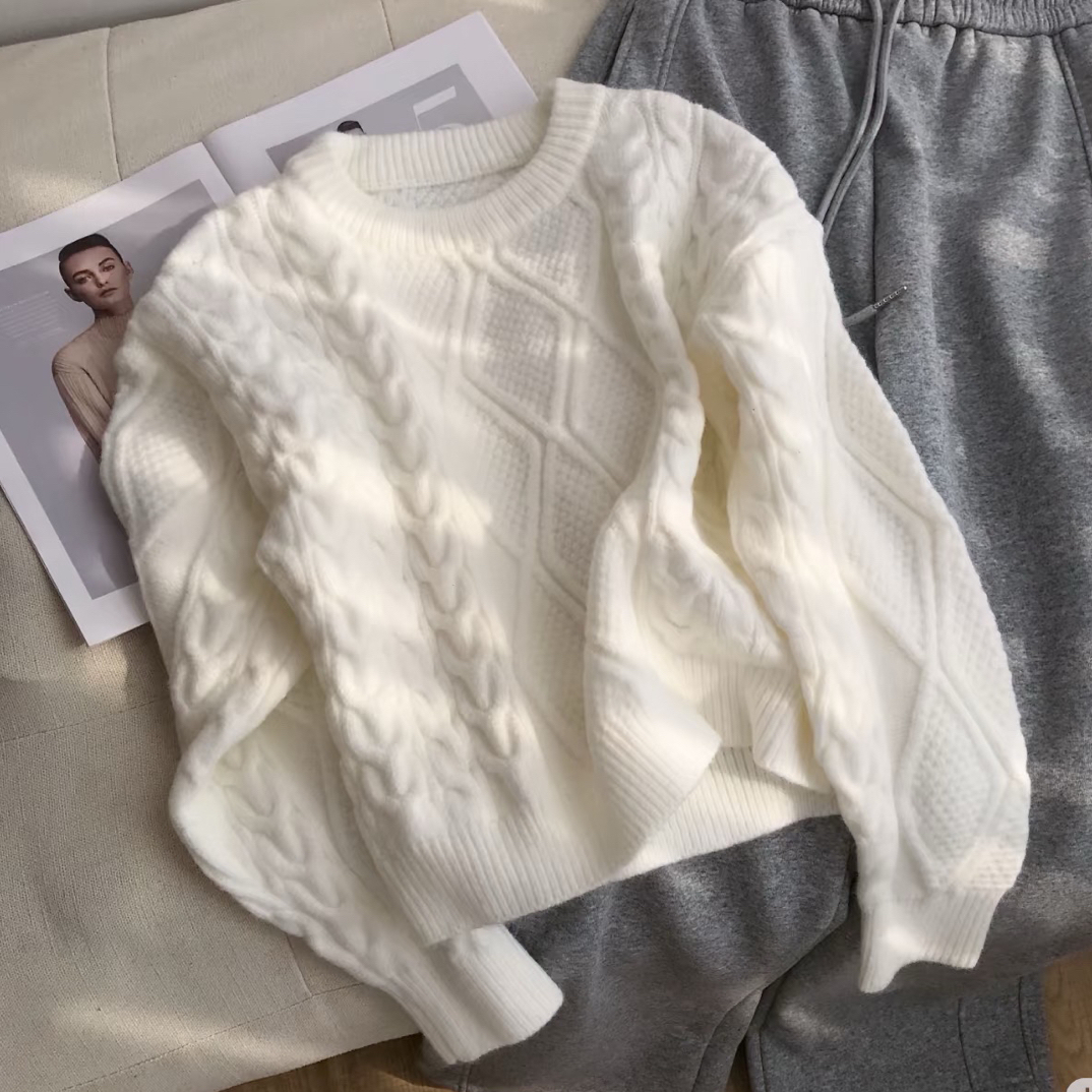 圆领宽松型厚款森系针织毛针织衫冬季常规款不起球（非主图款）