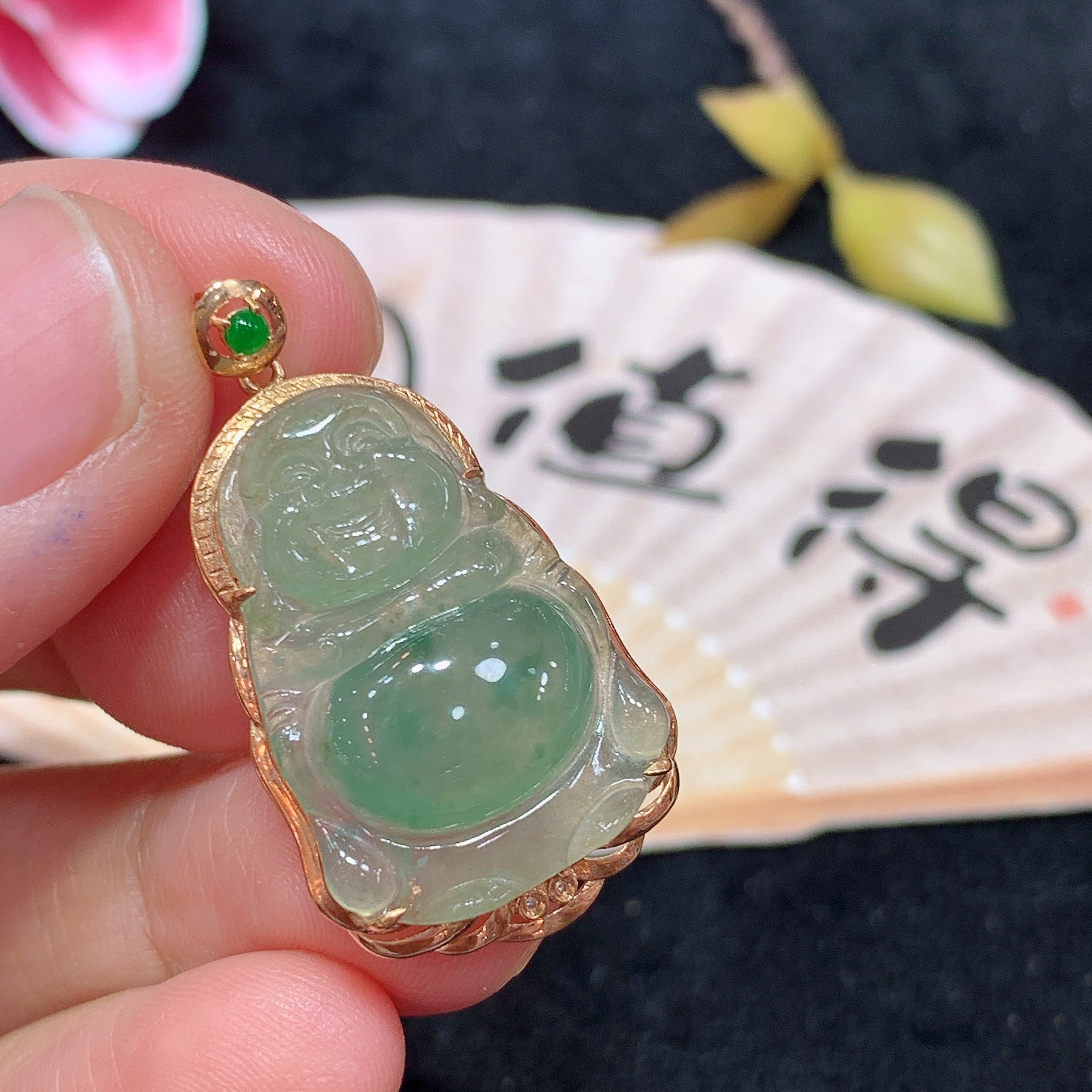 宠粉福利18k金天然A货翡翠站佛吊坠经典轻奢时尚