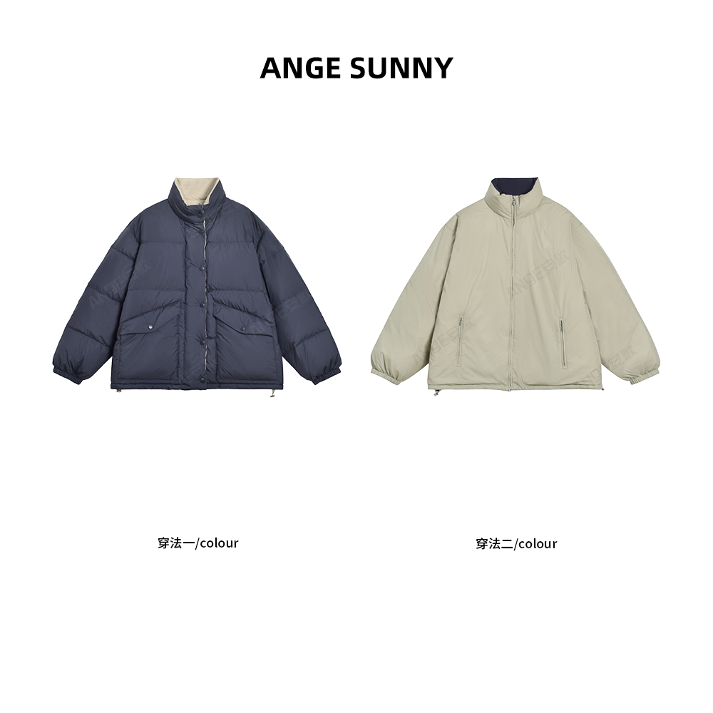 ANGE SUNNY【小m*u双面穿羽绒服】立领长袖抽绳收腰外套