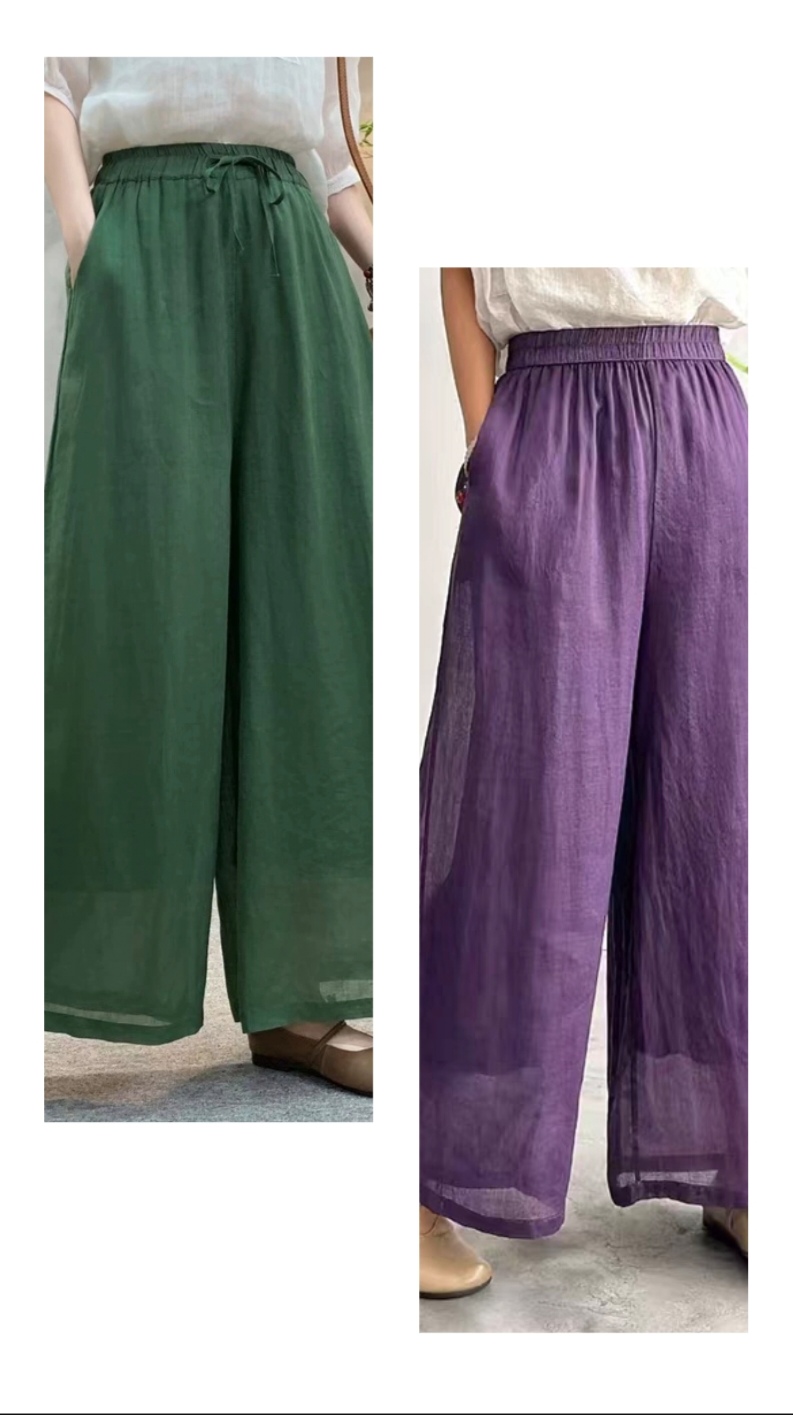 1611夏季新款100%苎麻松紧腰系带阔腿裤显瘦气质净版女士长裤