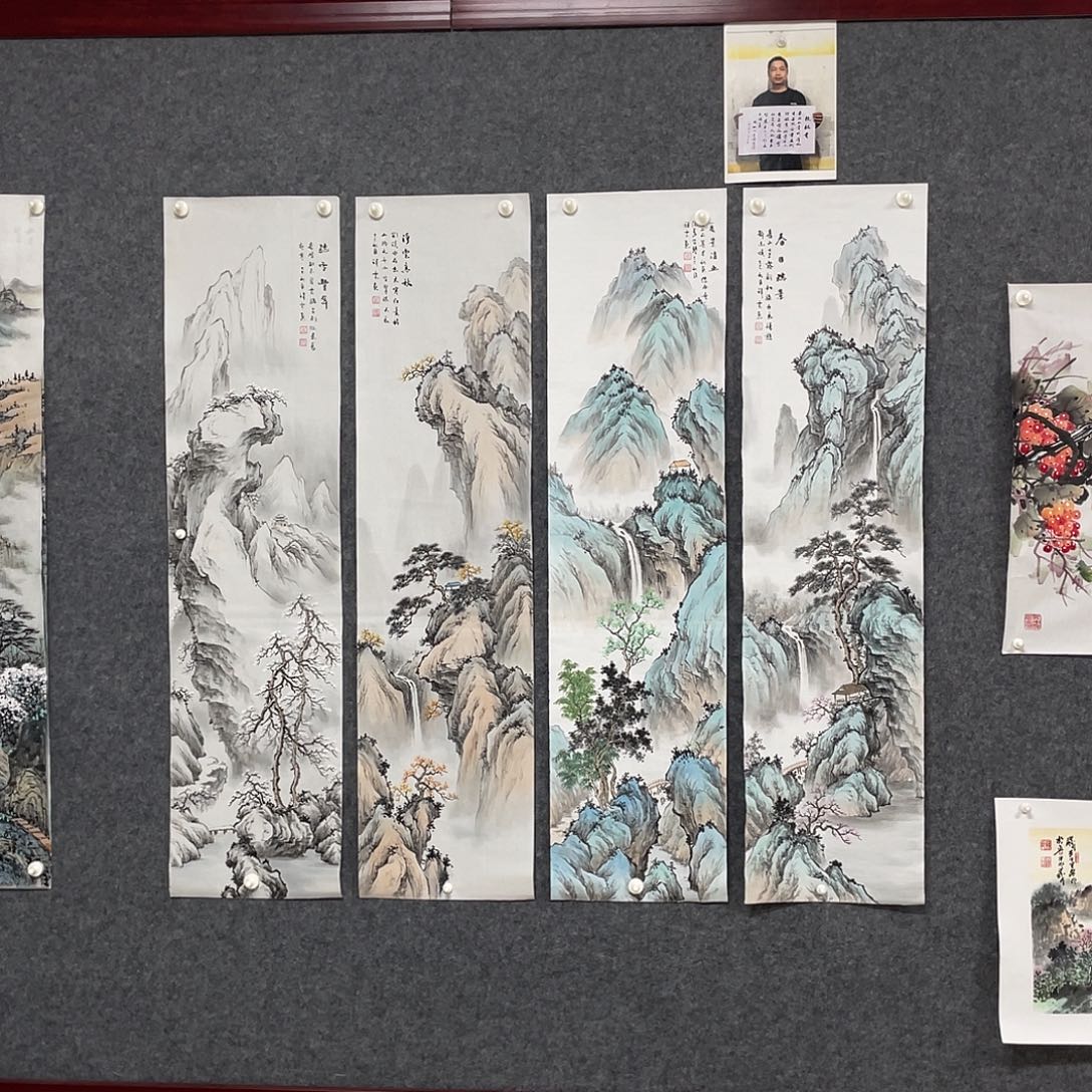 悟***醒国画四条屏画芯 捡漏