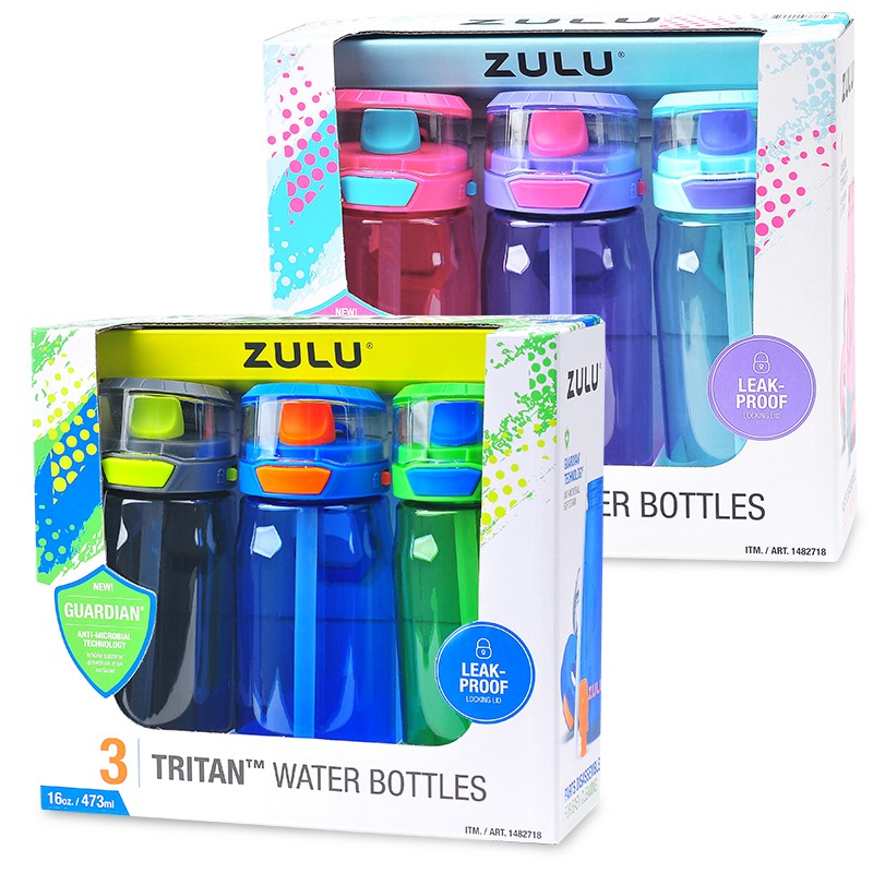 美国进口ZULU儿童水杯水壶吸管杯473ml*3支装 硅胶软吸嘴抗摔防漏