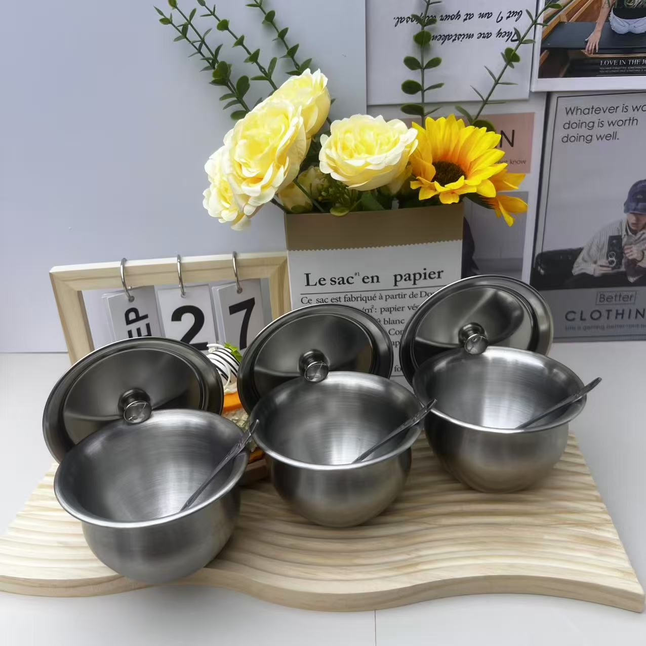 超厚精炖设计师款带盖蒸蛋碗4个配4支勺子【汤家限定】