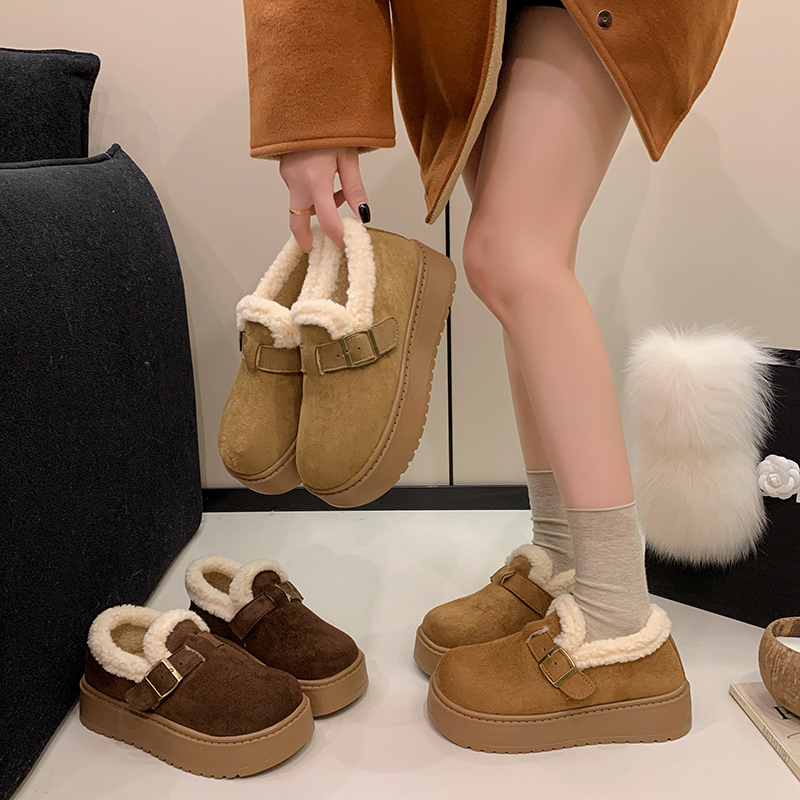 厚底加绒豆豆勃肯鞋女2025新款秋冬季外穿毛毛鞋子保暖棉鞋雪地靴